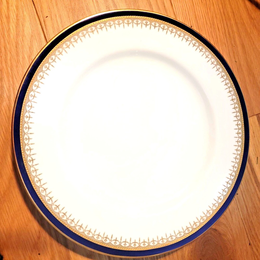 Spode Copelands Bone China R4466 Dinner Plate Cobalt Raised Gold Trim 10.5 MINT!